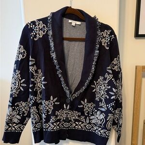 Navy Blue Western Patterned Women's Sweater